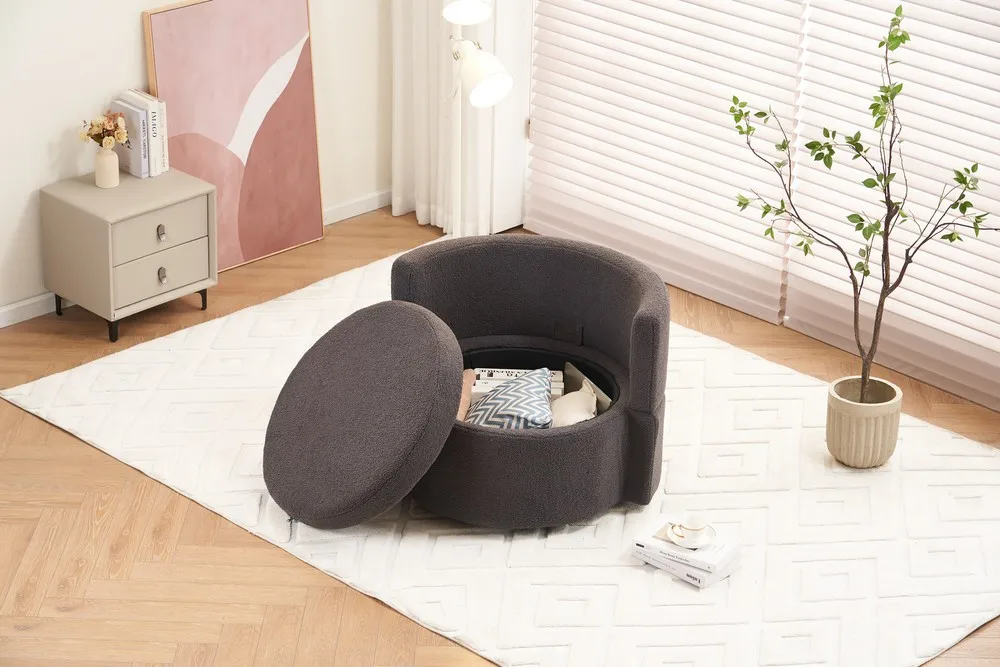 

Fabric Swivel Storage Chair with Back Cushion For Living Room Dark Gray
