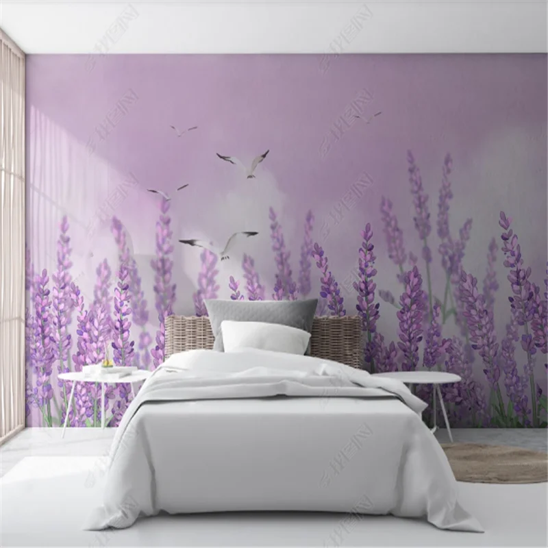 

Nordic pastoral style hand-painted Mural lavender Wallpaper For Living Room TV background Wall Paper Home Decor papel de parede