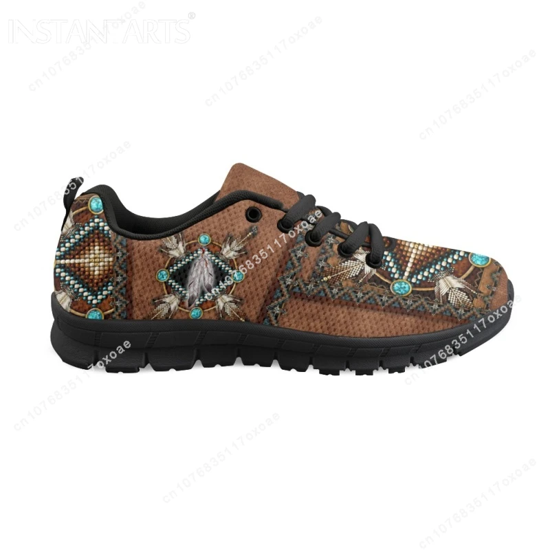 Luxury Brand Tribal Pattern Lady Mesh Sneakers Casual Running Shoes for Women Tribal Ethnic American Print Flat Shoe