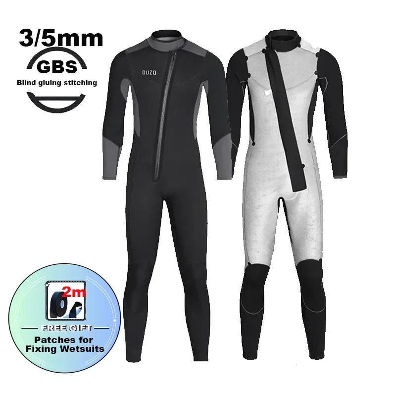 Titanium Coating Wetsuit Men Neoprene 5/3mm Jumpsuit Scuba Diving Suit Plush Lining Dive Winter Spearfishing Swimsuit Plus Size