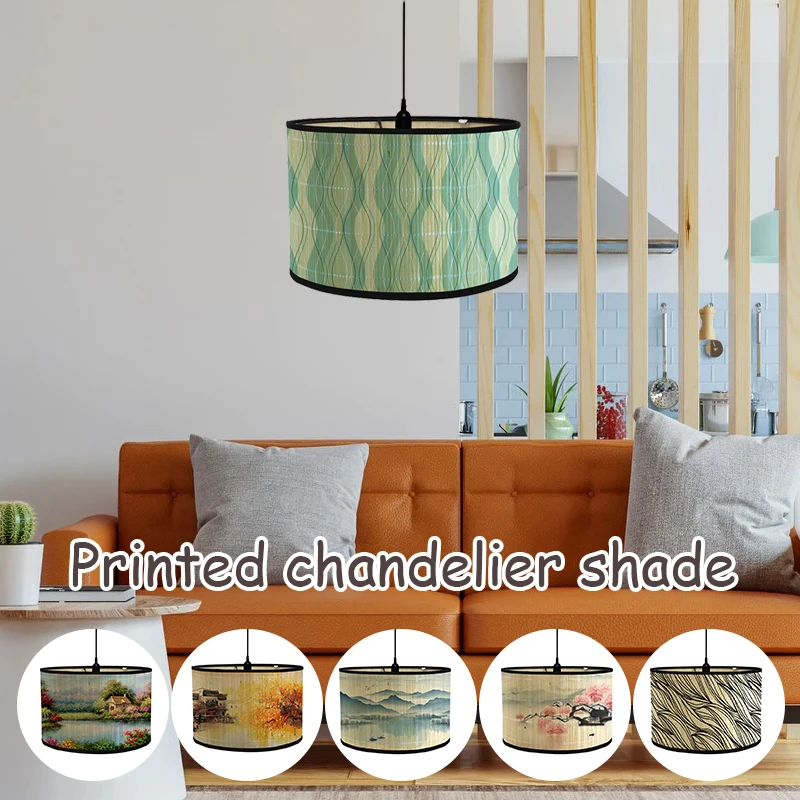 Japanese Style Landscape Painting Lamp Shade Bamboo Braided Light Cover Chandelier Wall Lamp Lampshades Bamboo Art Light Shade