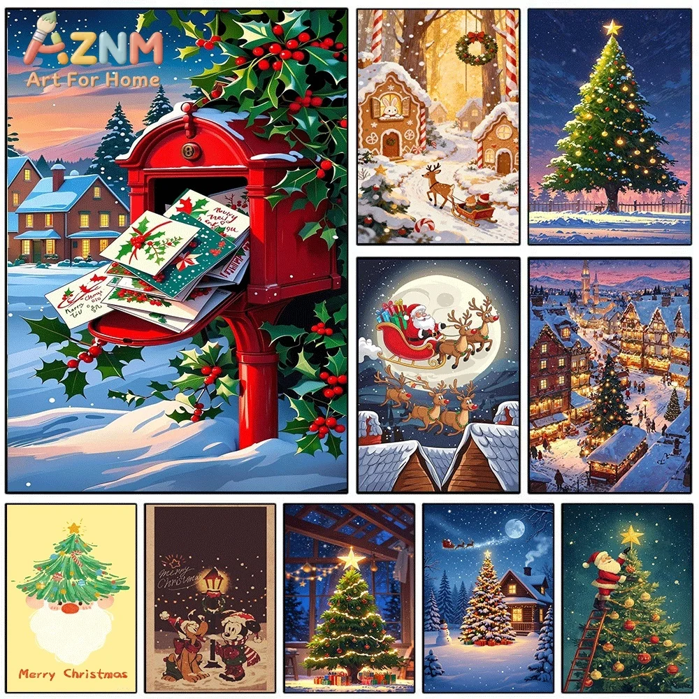Christmas Red Mailbox Holiday Winter Scene Canvas Wall Art Print Poster Unframed Canvas Painting Home Living Room Bedroom Wall