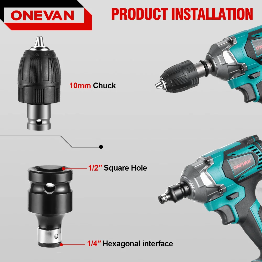 ONEVAN ประแจผลกระทบไฟฟ้า Hexs ซ็อกเก็ตอะแดปเตอร์ชุด 1/2 "เจาะ Chuck ไดรฟ์ชุดสําหรับประแจไฟฟ้าไขควงซ็อกเก็ตมาตรฐาน