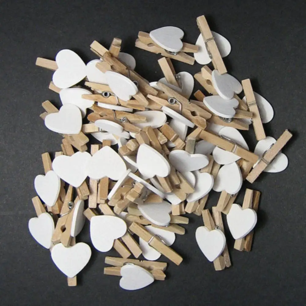 50Pcs Wooden Clips Love Heart Pegs Clothespin DIY Cute Wedding Decoration Craft Pegs Clothespin Photo Clips Craft Clips Pegs