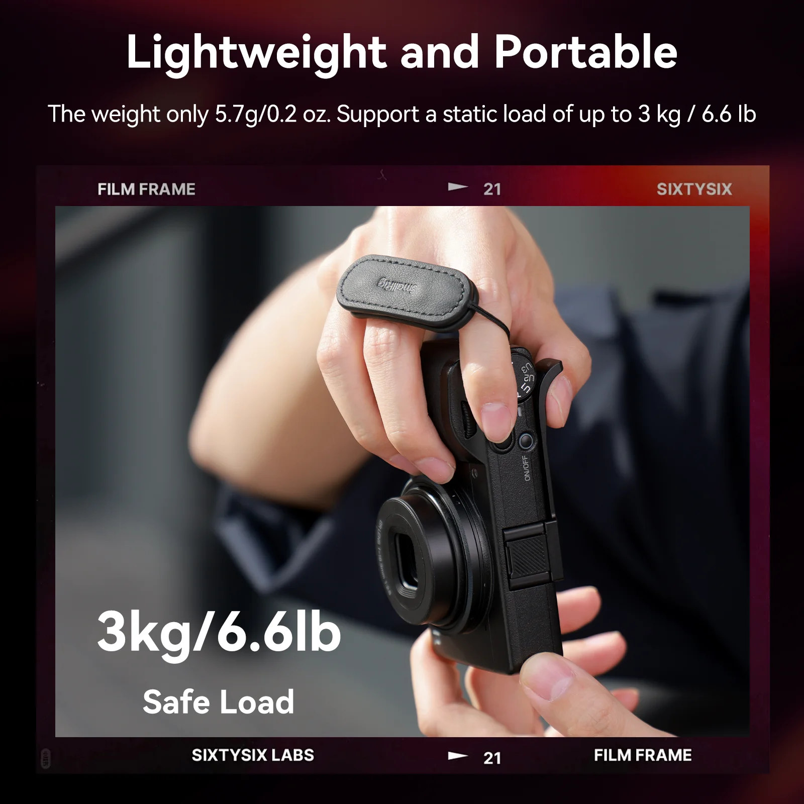 Pasek na palec SmallRig serii GR do aparatu Ricoh serii GR, czarny, udźwig do 3 kg (6,6 funta), innowacyjna konstrukcja na dwa palce - 5689 — zdjęcie produktu 5