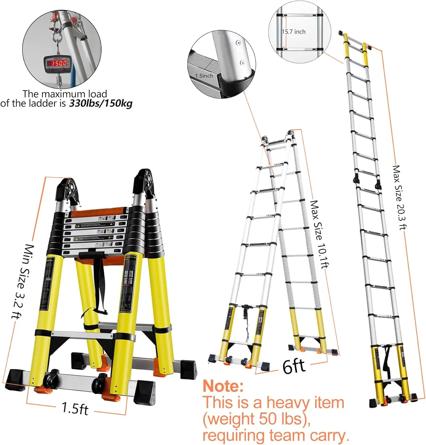 Telescoping Ladder w. Stabilizer/Wheels/Cargo Hold,Adjustable Folding Extension Ladder A Frame 8+8 Foot Step Ladders for Home