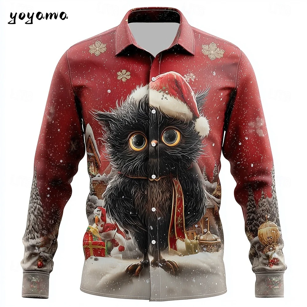 2025 Christmas Theme Men's Snowflake Christmas Animal Printed Shirt Button up Shirt Casual Long Sleeve Shirt Street Men's Shirts