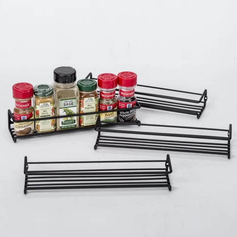 2pcs Wall Mount Spice Rack Organizer Metal Hanging Spice Racks Single Layer Seasoning Organizer Rack for Home Restaurant Kitchen