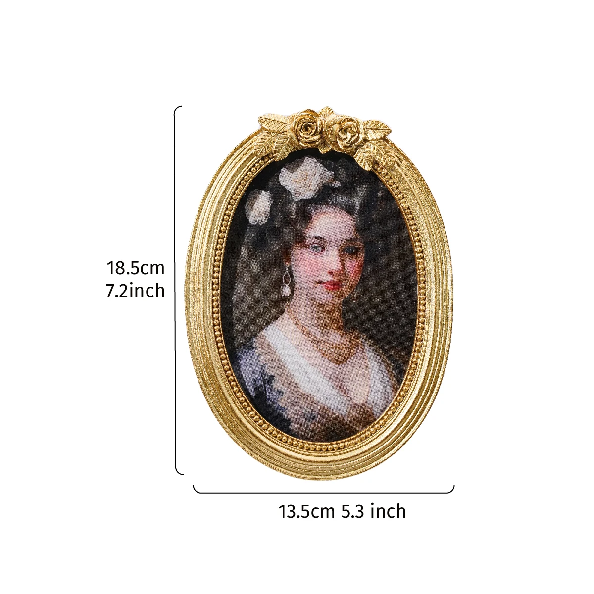 Golden Three-Dimensional Rose Oval-Shaped Decorative Photo Frame