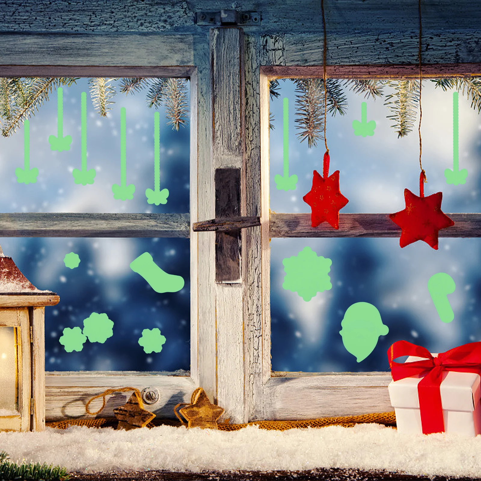 

1 set 1 Set Luminous Christmas Sticker Wall Window Decor Pvc Glass Xmas Sticker Removable Adorable Design Easy Install
