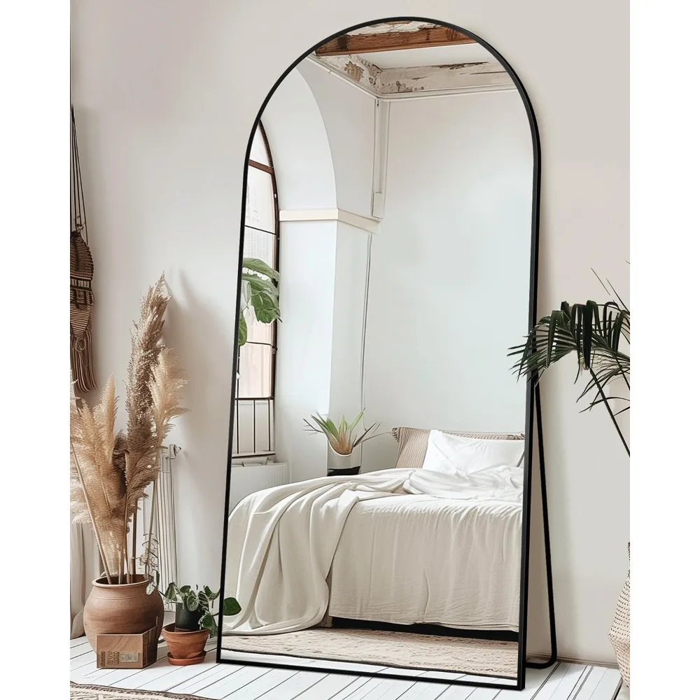 

Full Length Mirror with Stand, 76"x34" Arched Full Body Mirror, Large Stand Up Mirrors, Aluminum Frame Floor Standing Mirrors, F