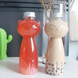 Kawaii Cat Water Bottles for Milk Tea Coffee Juice Portable Drinking Cup Home Transparent Juicing Beverage Drink Bottle Supplies