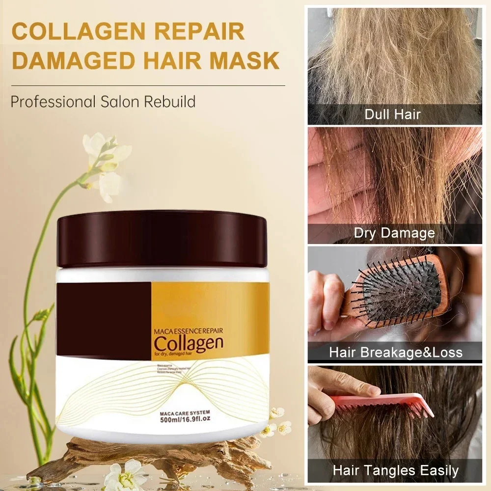 

500ML Collagen Hair Treatment Deep Repair Conditioning Argan Oil Collagen Hair Mask Essence For Dry Damaged Hair All Hair Types