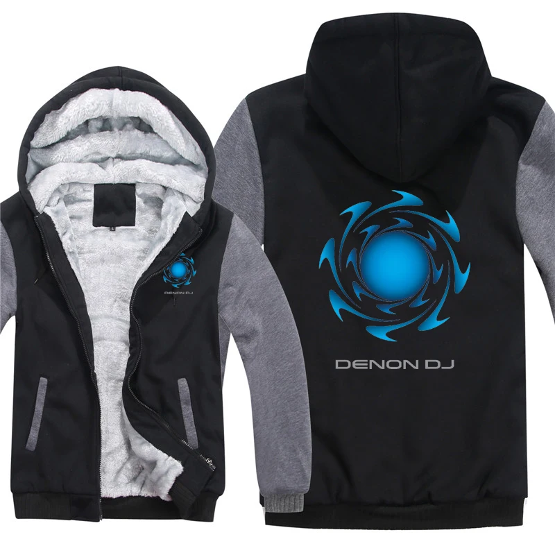 Denon Dj Hoodies Winter Thick Warm Fleece Zipper Men Coat Denon Dj Sweatshirt Man Streetwear