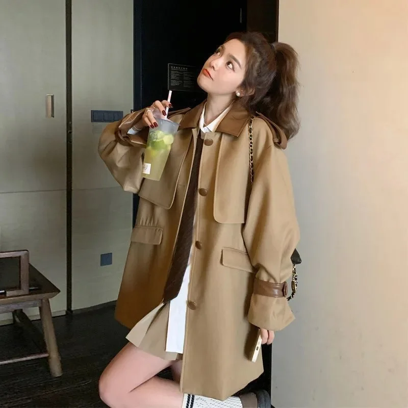 

Casual Trench Coat For Women In Autumn 2023 New Retro And High-end British Style Niche Design Contrasting Color Cardigan P174