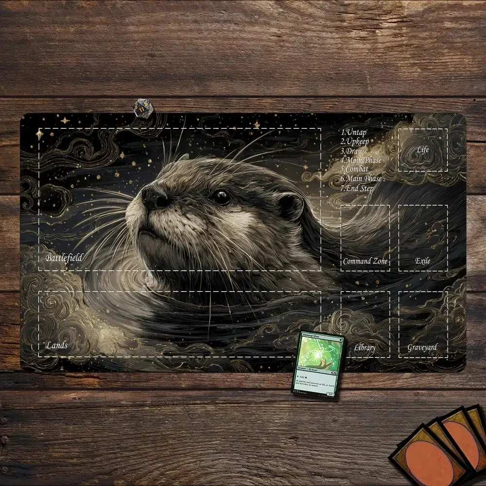 حصيرة ألعاب البطاقات السحرية مع منطقة Dark-style otter theme mtg Playmat مكتب حصيرة Commander Playmat مناسبة لجمع الألعاب