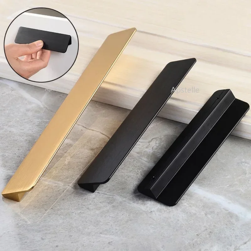 Gold Black Hidden Cabinet Pulls Kitchen Cupboard Aluminum Alloy Handles Drawer Knobs Wardrobe Furniture Handle Bedroom Hardware