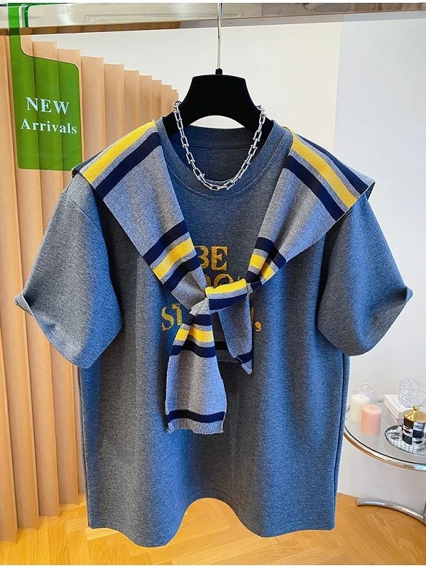 plus Size Women's Casual ort Sve T-irt with oulder Wrap Floing Korean Sle Loose Fit Breathable Comfortable Top