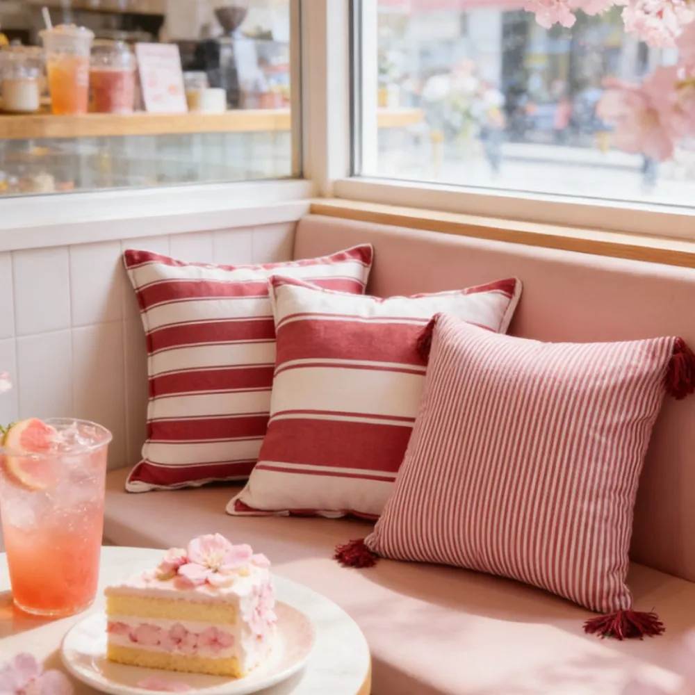 1/2pcs 45x45cm Red And White Striped Pillow Cover Farmhouse Style Outdoor Indoor Cushion Case for Couch Living Room Bedroom
