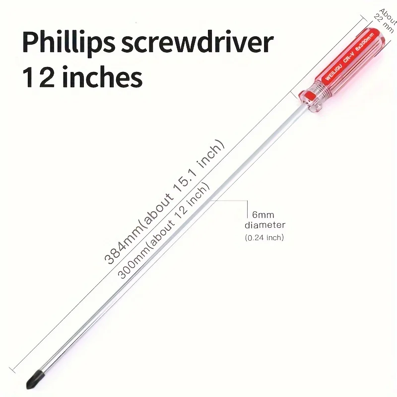 The Long-handled Screwdriver, 12 Inches Long, Features A Polished Chrome Finish, Making It Rust-proof and Washable.