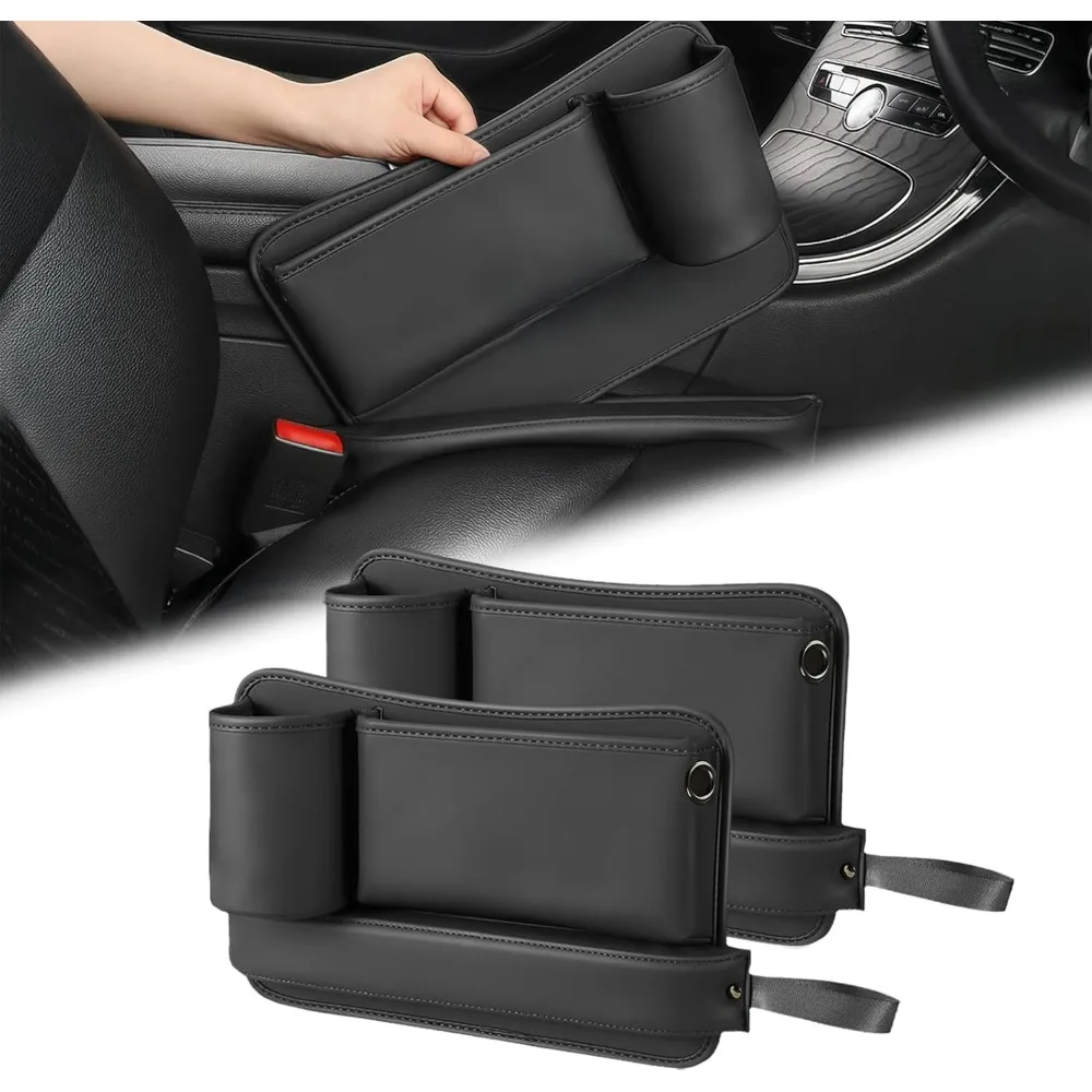 

car seat gap filler organizer 2 pack, car seat organizer with cup holders, 3-in-1 removable auto organizer for women, universal