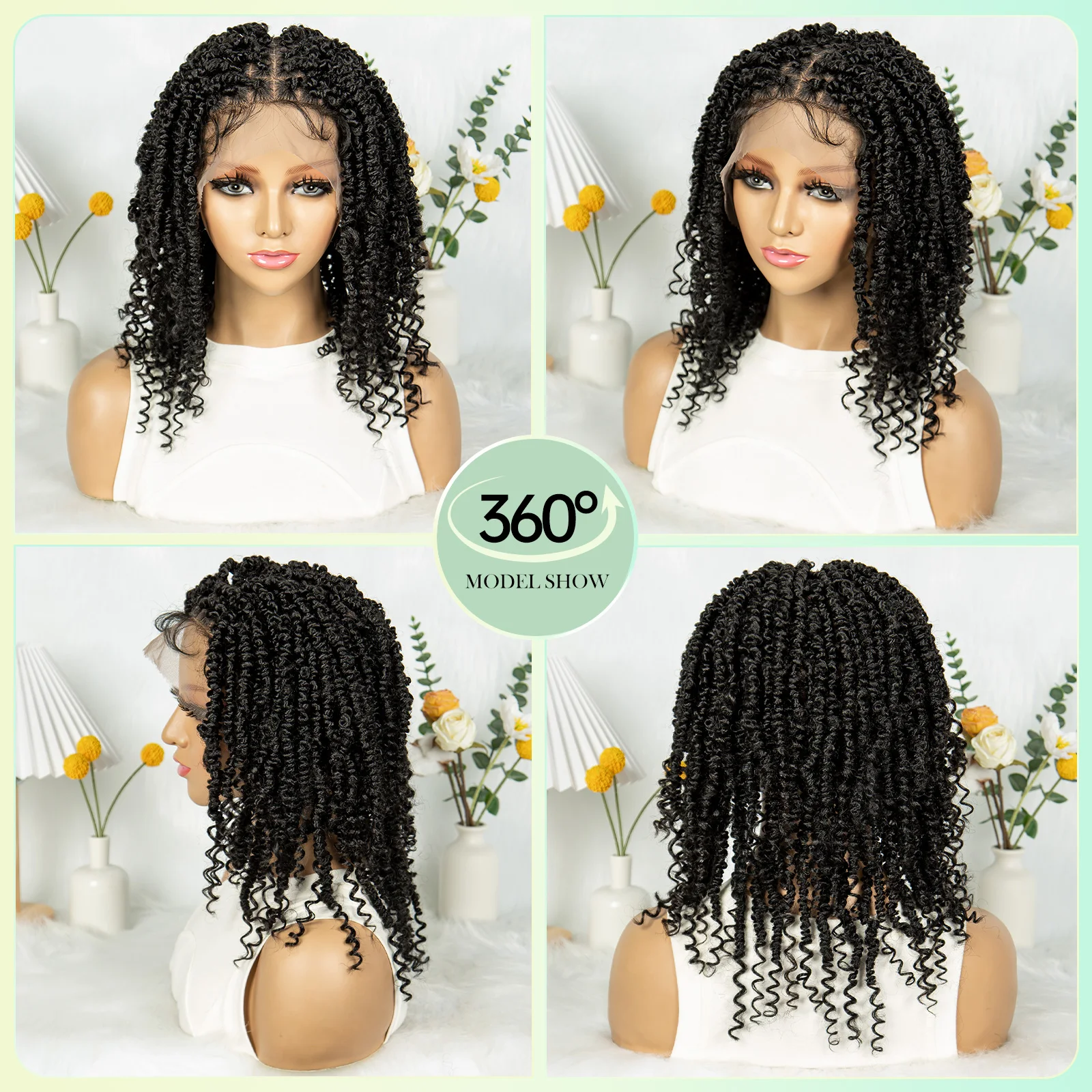 14Inch Full Lace Braided Wigs Synthetic Lace Frontal Twisted Braids Wigs with Baby Hair Knotless Box Braids Wig for Black Women image 5
