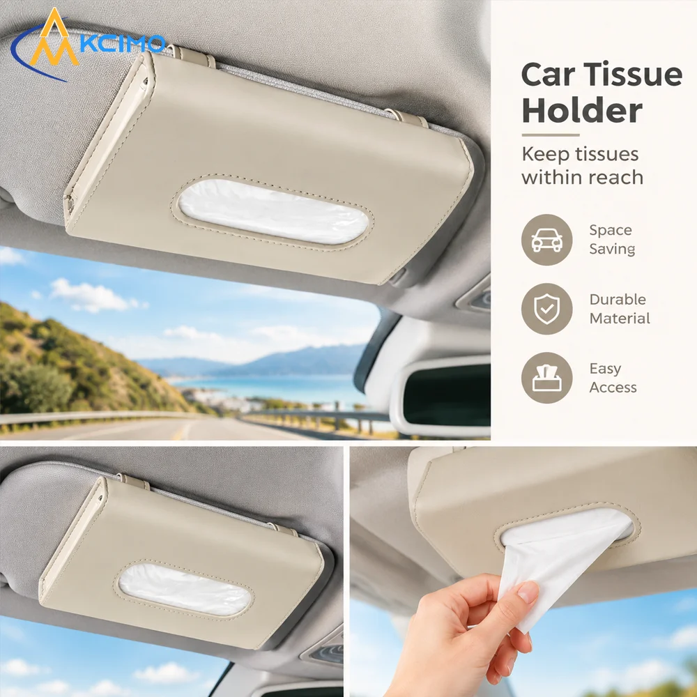Single PU Leather Hidden Tissue Storage Pouch, Sun Visor Hanging Napkin Rack, Universal Auto Interior Tissue Holder