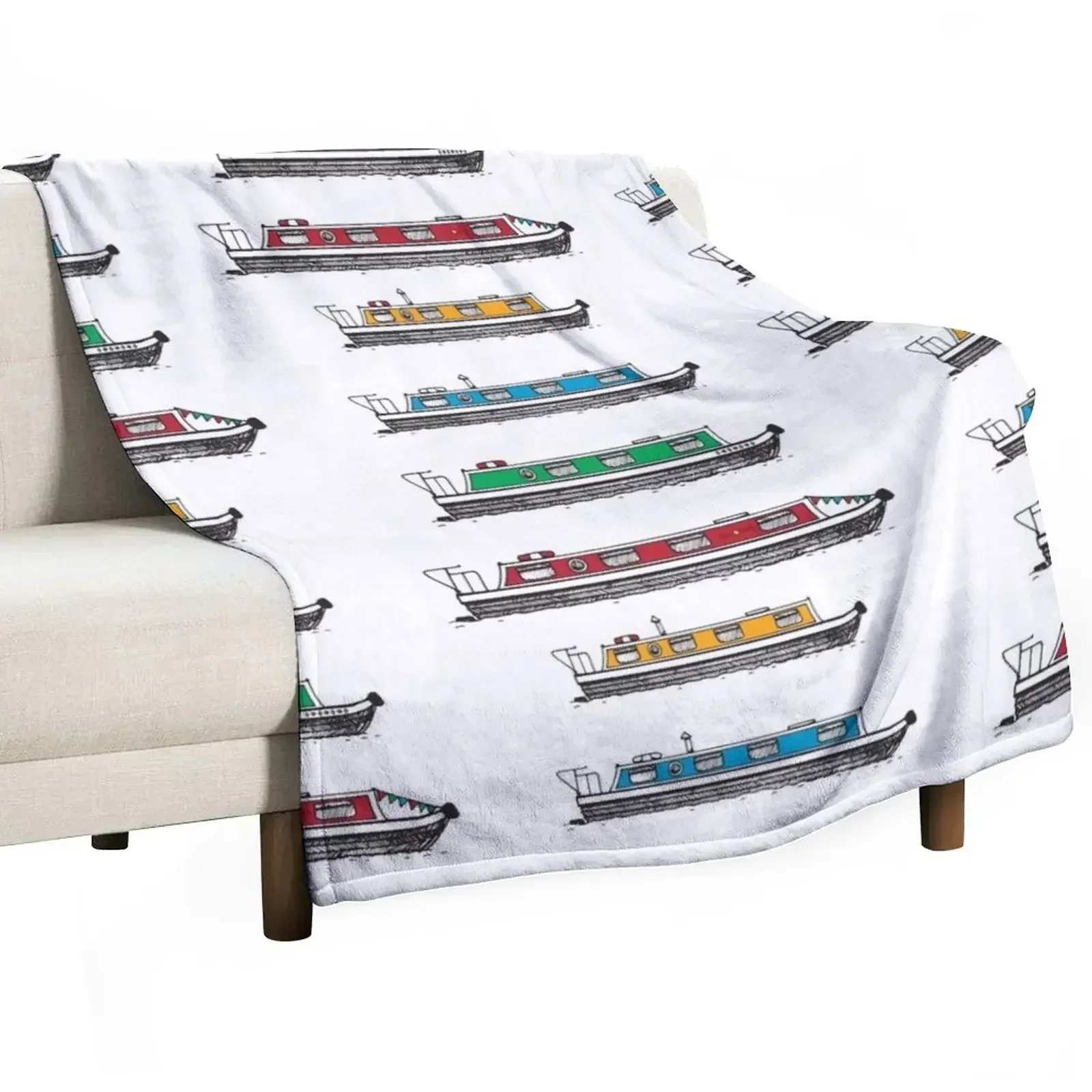 Narrow Boat,Narrow Boats, Canals, Barge, Illustrated Tribute Throw Blanket Bed linens for winter Luxury St Blankets