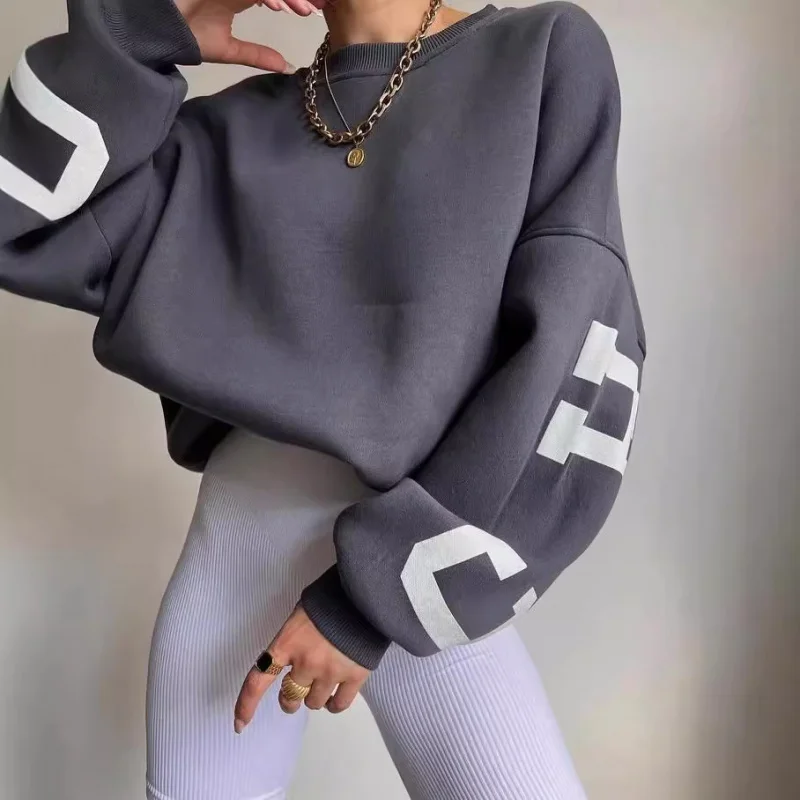 

Oversized Graphic Print Sweatshirt Color Block Letter Pattern Long Sleeve Tops for Hip Hop Streetwear Clothing Woman