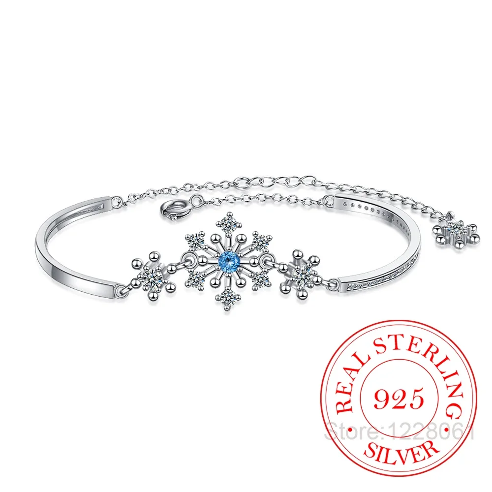 925 Sterling Silver Sweet Dainty Snowflake Charm Bracelet Micro Cubic Zircon Crystal Bracelet Pulseira For Women feminina Gift