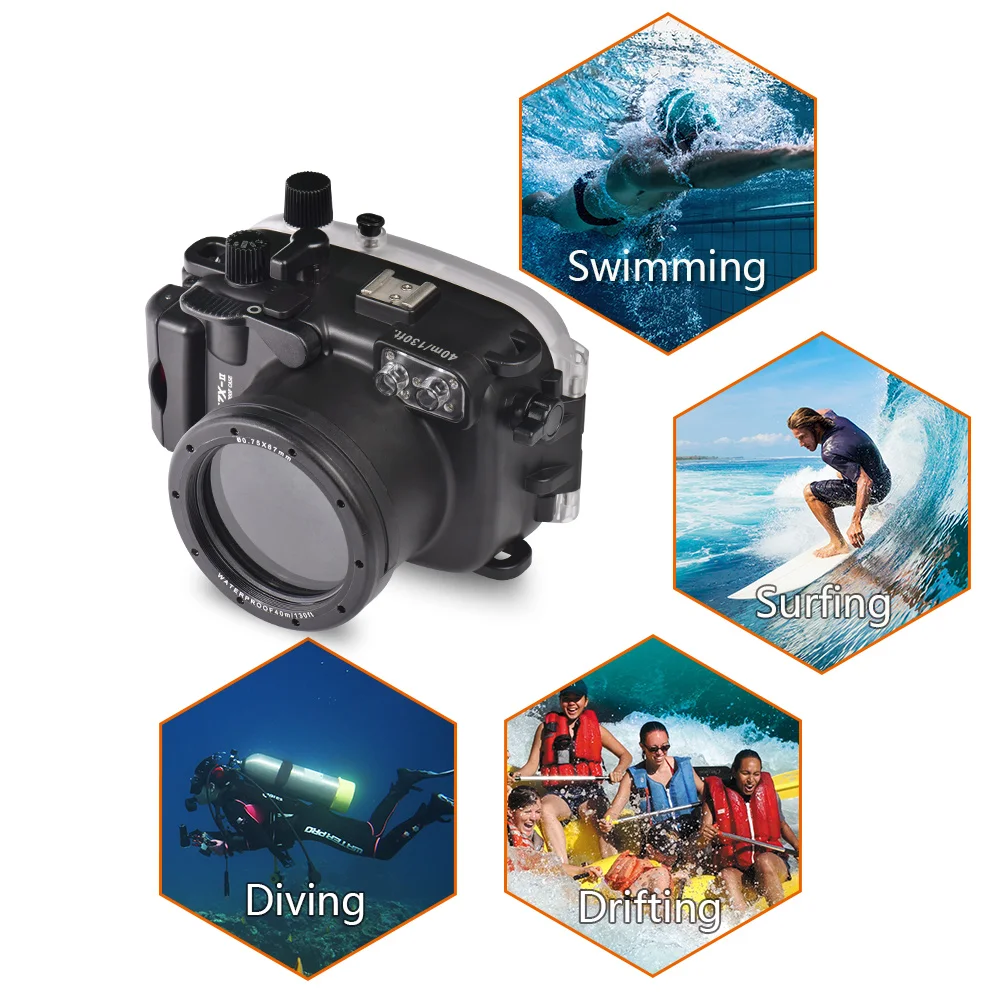 40m 130ft Waterproof Box Underwater Housing Camera Diving Case for Canon G7X Mark II WP-DC54 G7X-2 G7 X II Bag Case Cover Bag