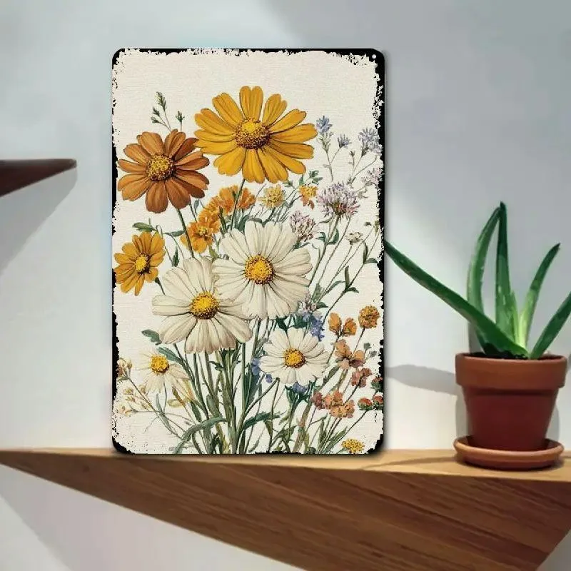 Vintage Daisy Sunflower Tin Metal Signs Home Décor Rustic Wall Art for Hom 8x12