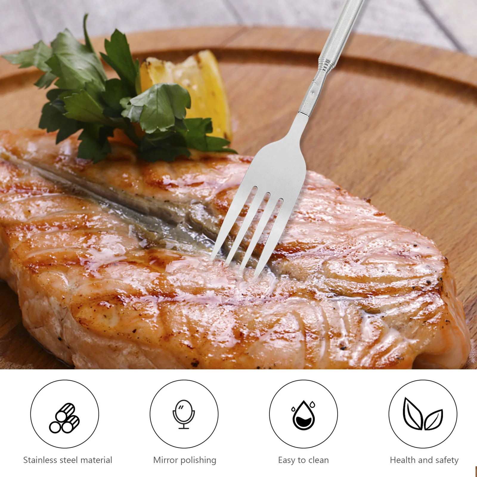 

1 шт., вилка для барбекю из нержавеющей стали, выдвижная длинная ручка, портативный инструмент для барбекю, нержавеющая вилка для ужина, аксессуар для кемпинга, гриля