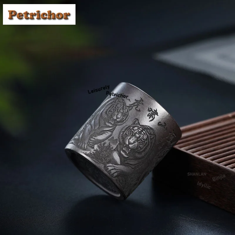 

180ml Kiln Fambe Purple Clay Relief Tiger Teacup Ancient Tea Bowl Cup For Tea Tea-tasting Personal Cup Jianzhan Master Cups Gift