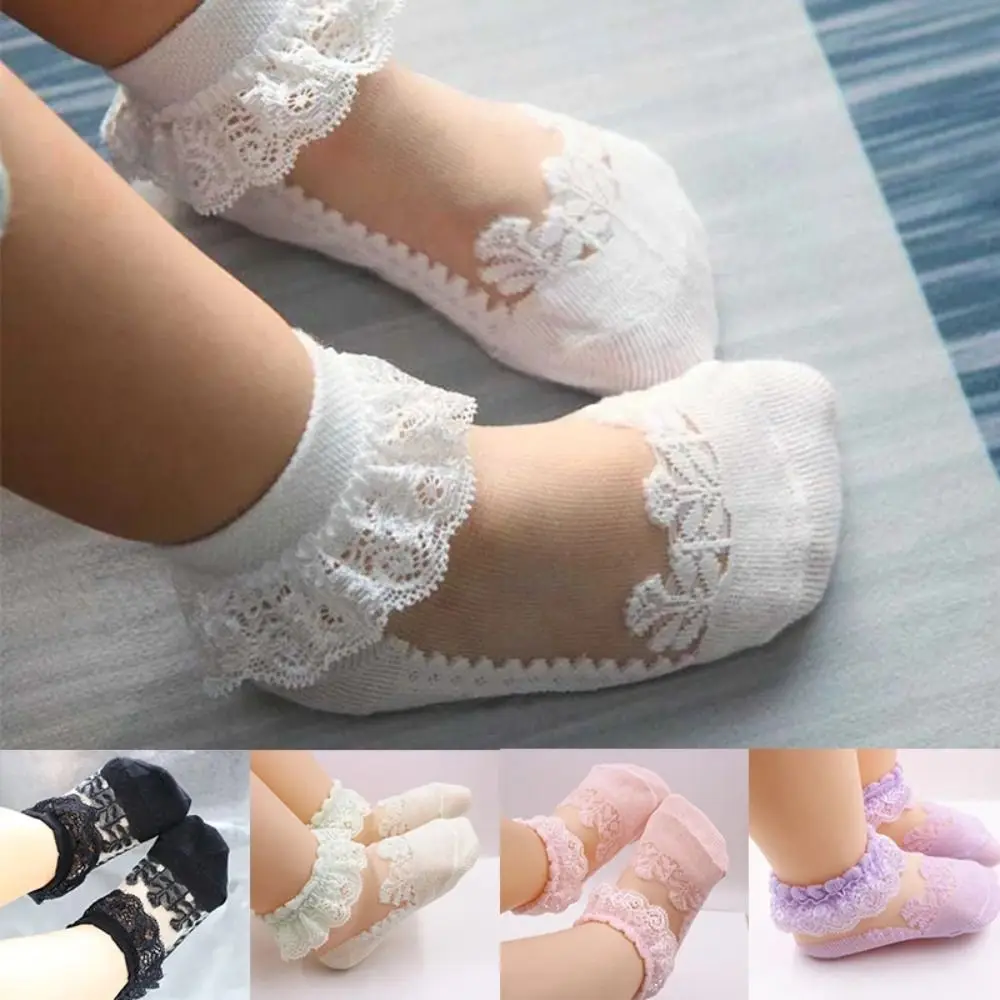 Fashion Cute Socks Breathable Solid Color Stockings Thin Lace Flower Mesh Socks for Baby