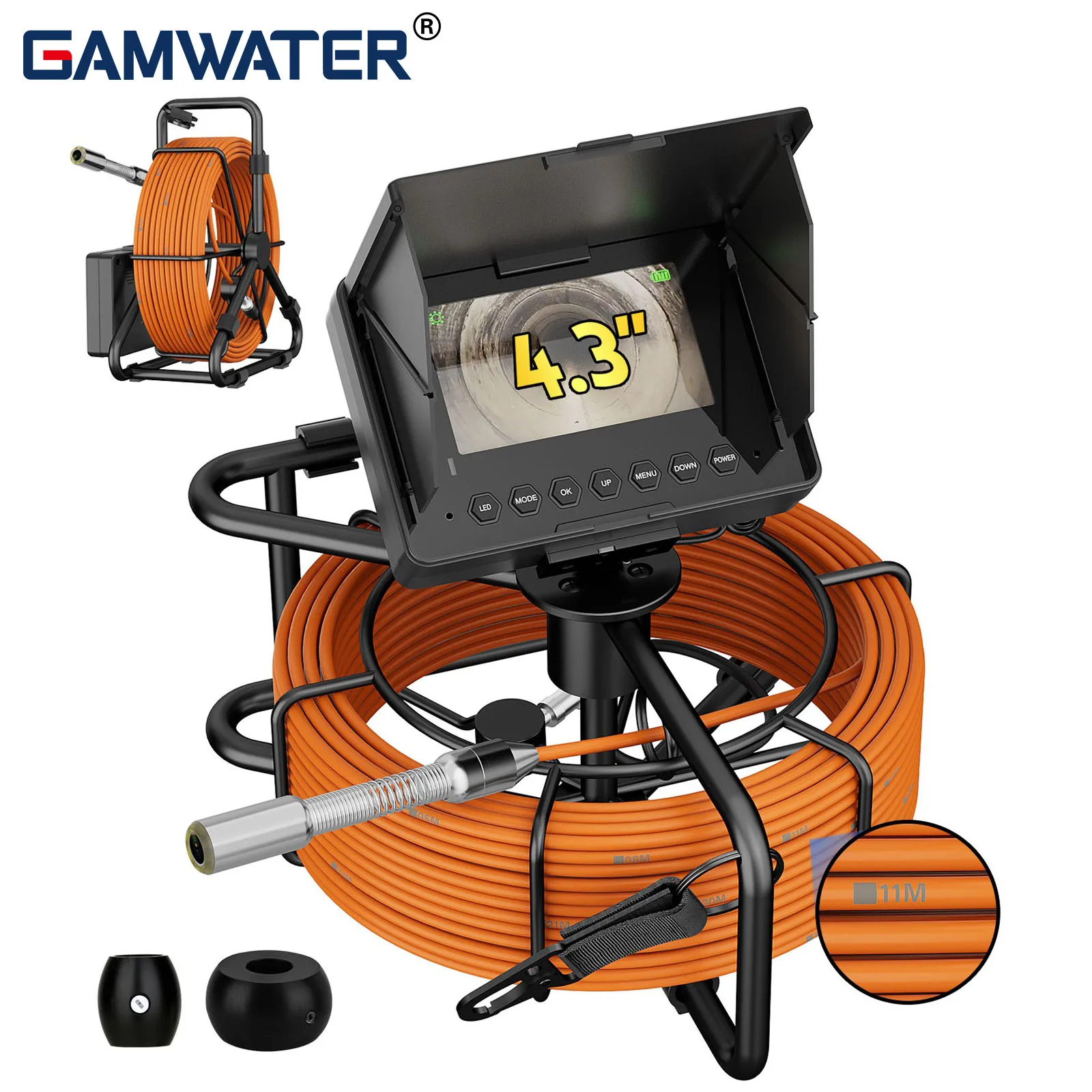 4.3'' DVR Sewer Camera, HD 1080P Pipeline Inspection Camera with 8500mAH Battery 16GB TF Card, 18mm/23mm Drain Endoscope Camera