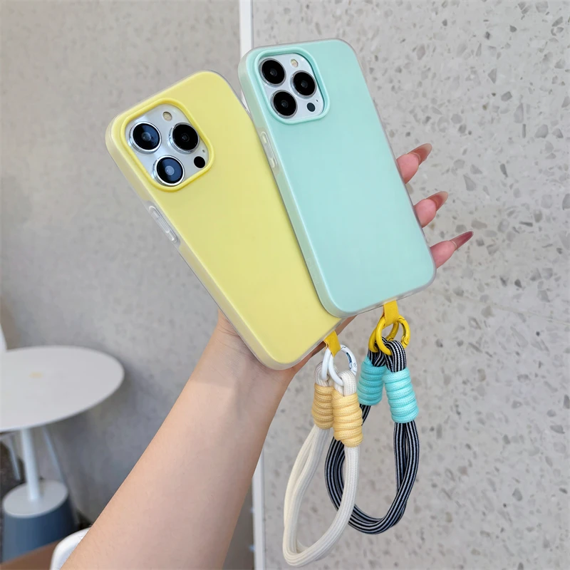 Funda de teléfono para Samsung Galaxy A17 A56 A36 A26 A16 5G A55 A35 A25 A15 A54 A34 A24 A14 4G Color doble capa 2 en 1 funda con cordón