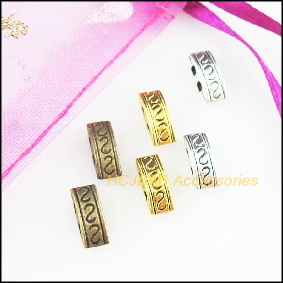 Fashion 60Pcs Retro Tibetan Silver Tone Antiqued Bronze Flower 2-Holes Spacer Beads Charms 4x10mm