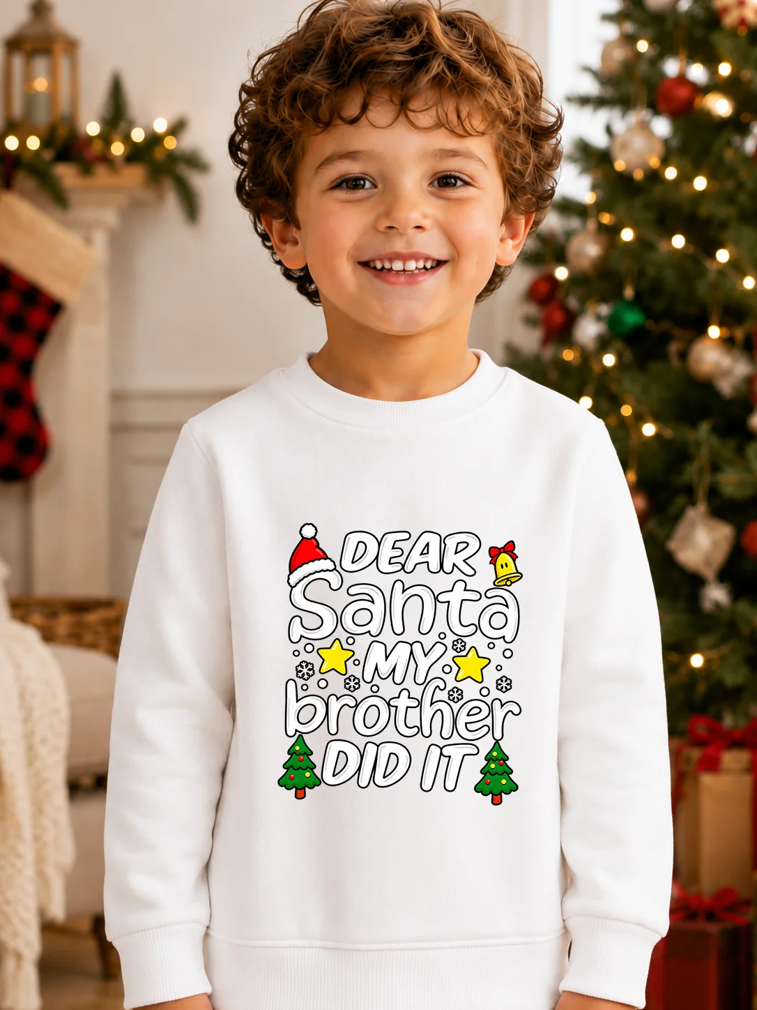 Christmas Kids Crew Neck Sweatshirt Dear Santa Funny Letter Print Boys Long Sleeve Pullover Toddler Holiday Top