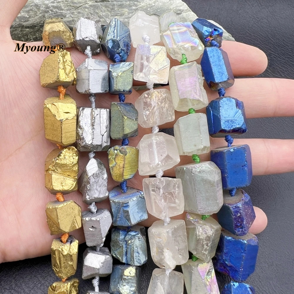 19INCHS Graduated Titanium Plated Rough Natural Crystal Quartz Cutting Nugget Beads For DIY Choker Necklace Making MY231045