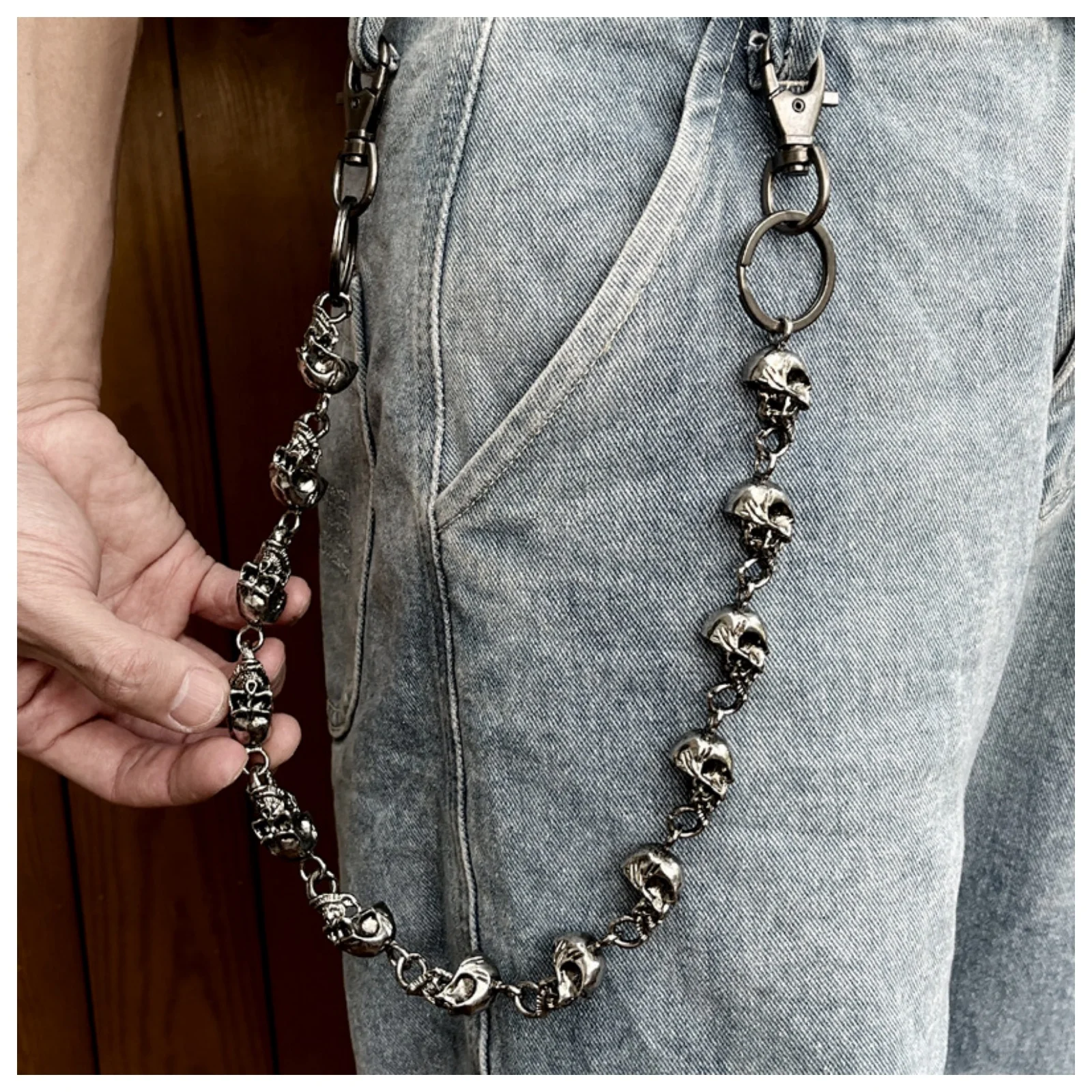 AliExpress MINISO Vintage Goth Punk Heavy Waist Chain Men's Skull Keychain Wallet Chain for Cycling Rock Multifunctional Fashion Accessories