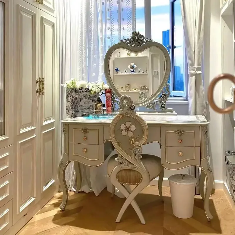 

Mirror European Vanity Table Dest Storage Cheap Saving Drawer Dressing Table Wood Grey Long Makeup Tafel Furnitures For Bedroom