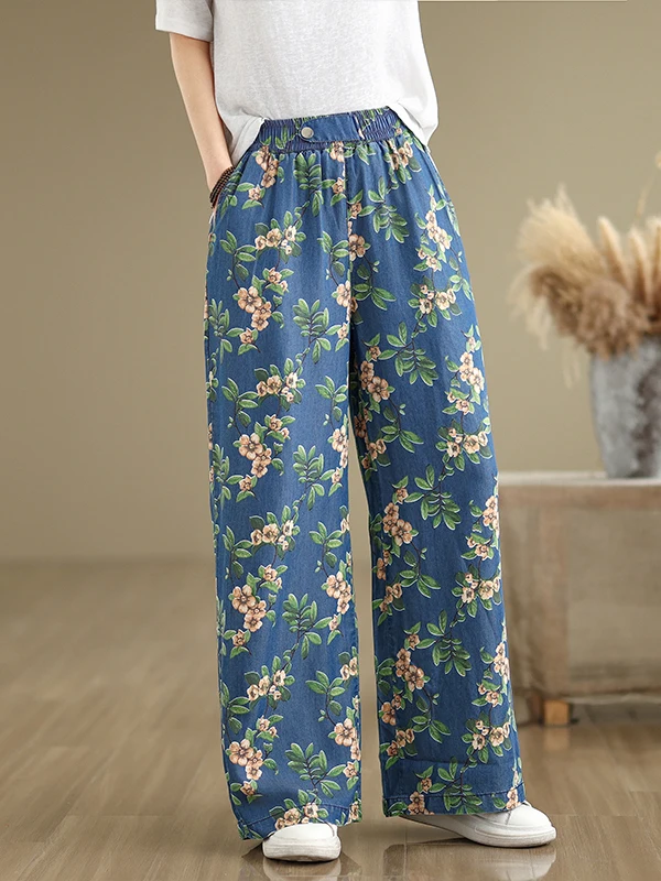 디자인 센세이션 여름 여성 와이드 레그 진스 엘라스틱 웨이스트 하이 웨이스트 블루 데님 스트레이트 컷 팬츠 캐주얼 다용도