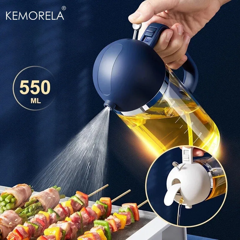 500ML 2 In 1 Oil Spray Bottle Kitchen Cooking Olive Oil Dispenser Dual-Purpose Outdoor BBQ Baking Soy Sauce Sprayer Accessories