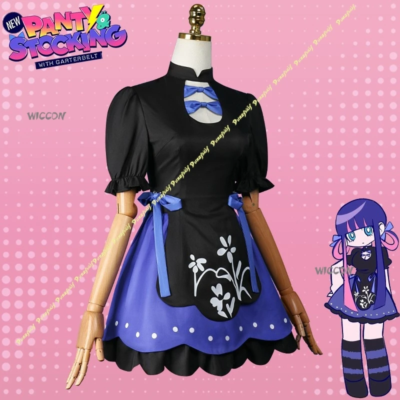 Cosplay Costumes Panty & Stocking with Garterbelt Girls Wig Dress Black Blue Suit Apron Anarchy Accessories Christmas Halloween