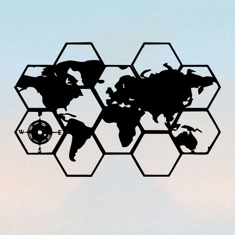 CIFbuy Metal World Map Wall Art Hexagon Geographical Decor Interior Gift