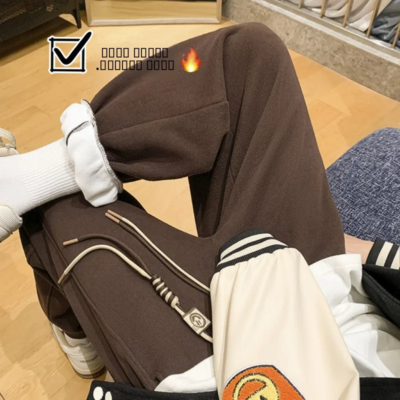 

Мужские зимние утепленные спортивные брюки с флисовой подкладкой и манжетами, свободные брюки в американском ретро-стиле, повседневные длинные брюки-карго