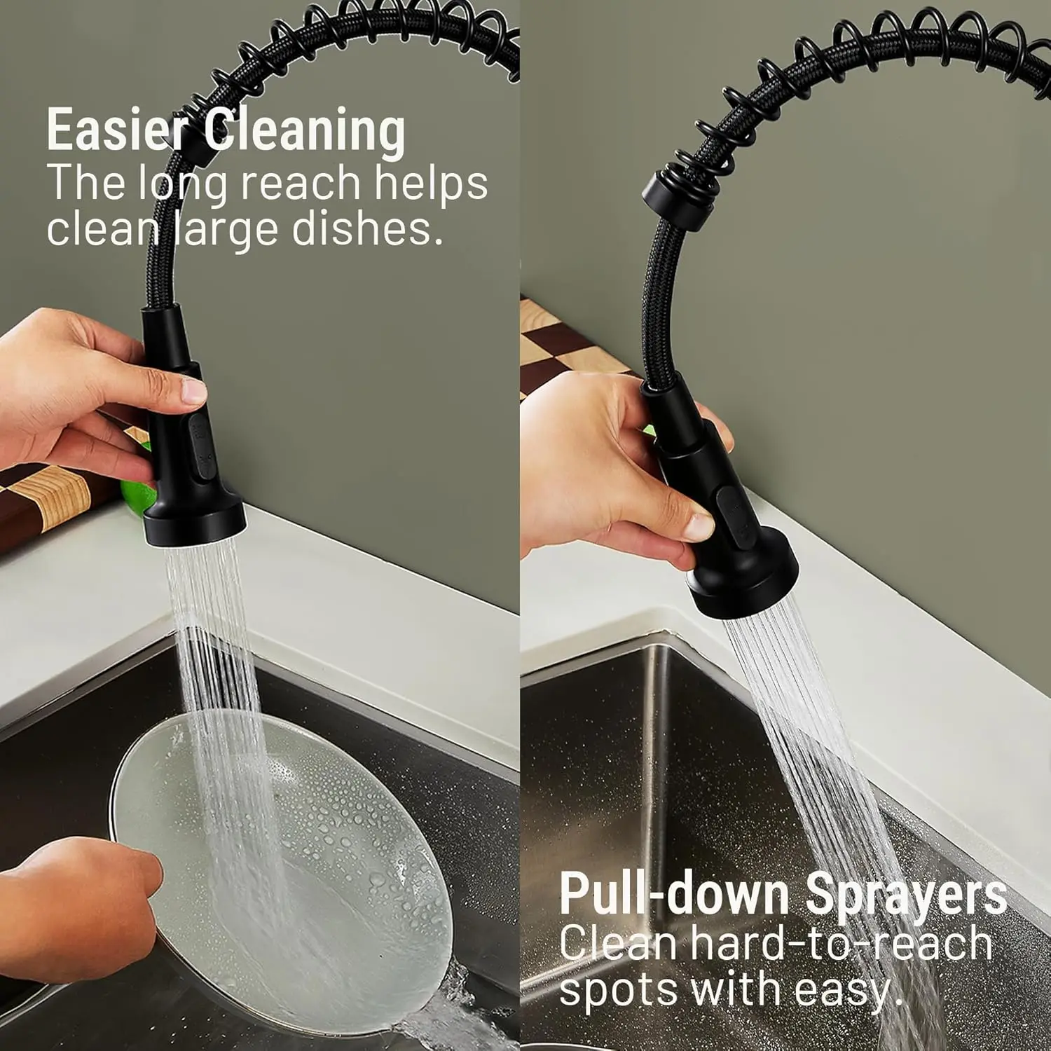 Küchenarmaturen mit Wasserhahnmatte, Spültischarmatur mit herunterziehbarem Sprühgerät, 2 Sprühmodi High Arc, Edelstahlhahn für Wohnmobile/Außenbereiche/