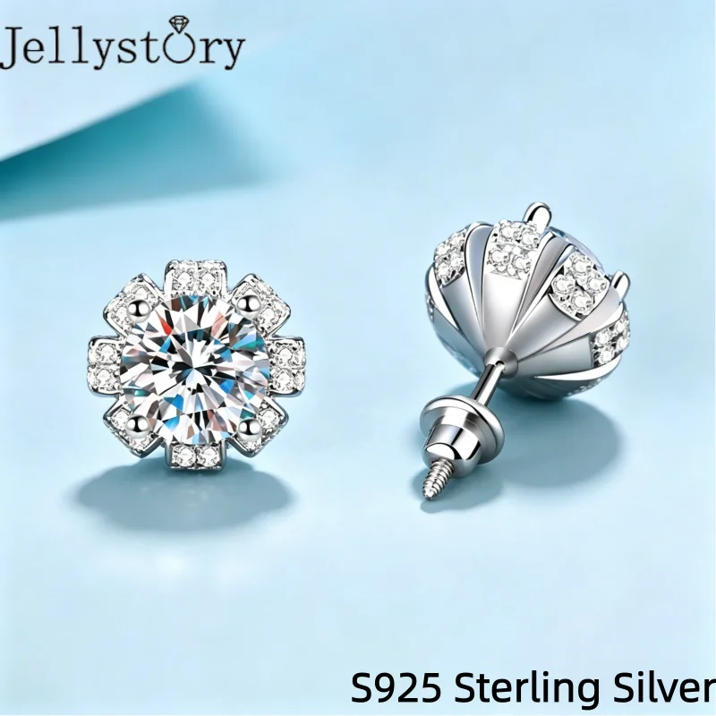Jellystory 925 Sterling Silver 6.5mm Flower Stud Earrings for Women Hypoallergenic Twist Back Dainty Earrings Luxury Jewelry