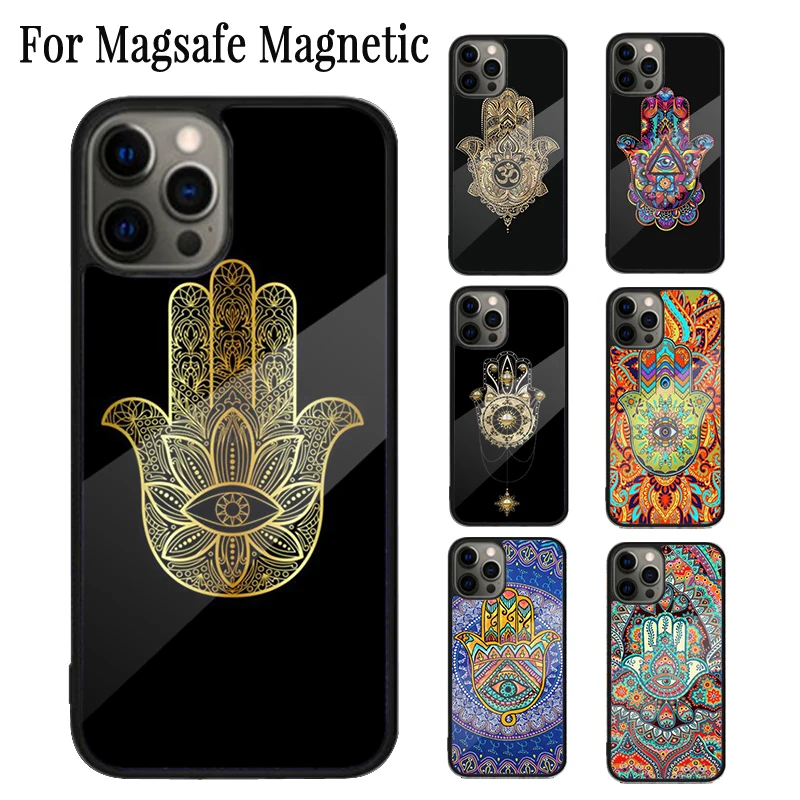 Hamsa Hand Amulet Psychedelic Magnetic Phone Case Coque For iPhone 16 15 14 Plus 13 12 11 Pro Max Magsafe Wireless Cover